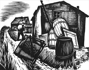 Dwellings of the Jobless — woodcut by Richard V. Correll, 1939